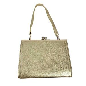 Retro Champagne Double Frame Purse Pebbled Handbag Kiss Clasp Glam Holiday